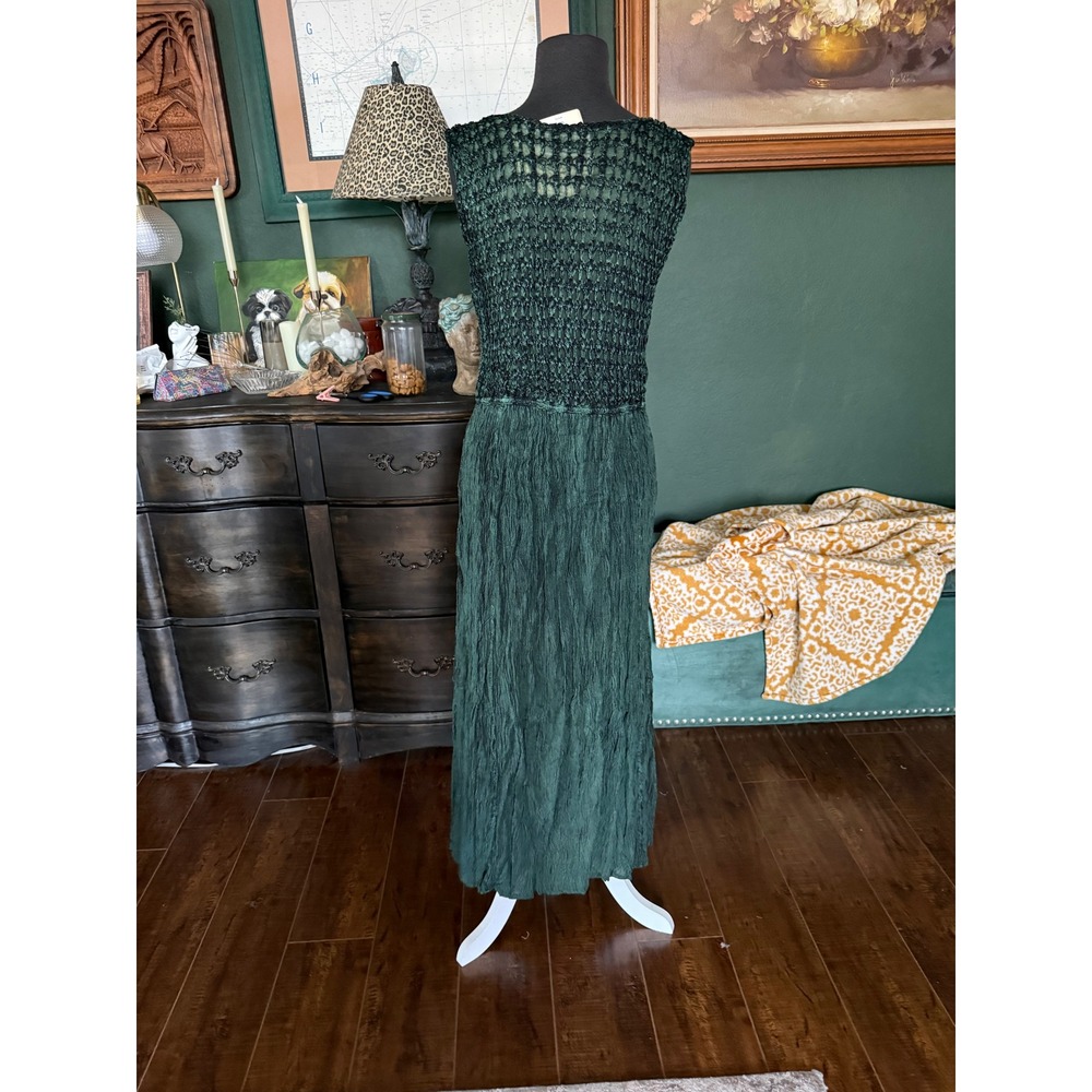 Wild Flowers  Green‎ Smocked Embroidered Bohemian Maxi Dress Womens Small - Picture 3 of 6